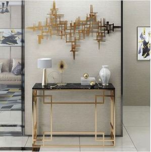 Home Furniture Living Room <strong>Rectangle</strong> Side <strong>Tables</strong> Gold Legs Marble Top <strong>Entryway</strong> <strong>Table</strong> Console - Product Image 2