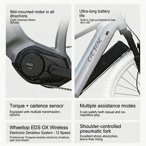 Vélo de montagne électrique léger EM5 avec moteur central M430, cadre en aluminium, 45 km/h, batterie lithium, vélo électrique sans fil EM5 M6100 - Product Image 4