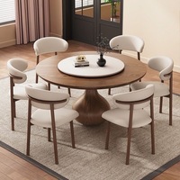 Ensemble table et chaises de salle à manger en bois massif, style français moderne minimaliste du milieu du siècle, plateau tournant, frêne blanc, mobilier de maison