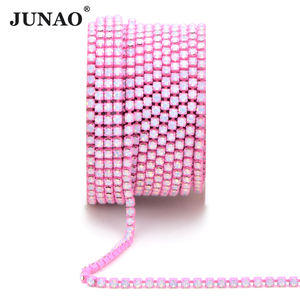 JUNAO SS6 SS8 SS12 Opal Weiß Rosa Glas Kristall Banding Großhandel Strassstein-Kette Besatz Strasssteine Cup Chain für Kleidung - Product Image 3