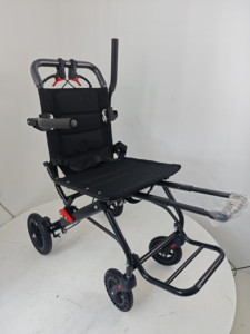 Fauteuil roulant manuel en acier carbone ultraléger |   Fauteuil roulant de voyage portable pour avion <span class=keywords><strong>avec</strong></span> barre de traction et roues alvéolées - Product Image 3