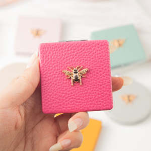 Bee Embellished Metal Silver Finish <b>Compact</b> <b>Mirror</b> Square Folding Double Sided Makeup Portable Pocket High Reflectivity - Product Image 6