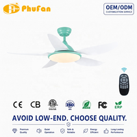 Ventilateur de plafond moderne vert menthe avec lumière LED ronde intégrée et télécommande, lampe de ventilateur de plafond réversible pour chambre d'enfant