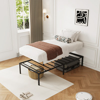 Lit plateforme moderne noir pour chambre à coucher, style traditionnel, en métal robuste, hauteur réglable, avec tissu respirant, montage facile, 1 pièce
