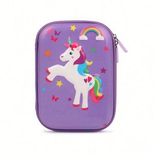 Estuche de Lápices de Cuero con Diseño de Unicornio Impreso en 3D, Mini Bolsa de Papelería Rígida Impermeable de PU y PC con Cierre de Cremallera para la Escuela - Product Image 1
