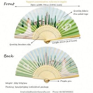 Abanico de mano plegable de bambú tallado, decoración de tela China para el hogar, accesorio de novia con estilo Ángel - Product Image 6