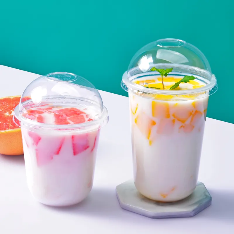 Wegwerp Bubbel Thee Ijs Sap Drink Cup Biggie U-Vormige Dessertbekers Plastic Boba Theekopjes Met Deksels