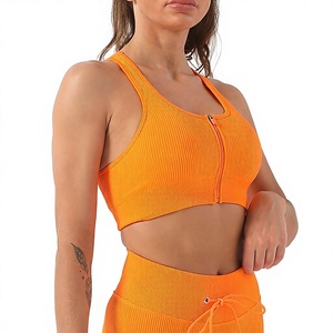 Conjunto Deportivo con Sujetador Deportivo con Cierre Frontal Acanalado y Pantalones Cortos de Cintura Alta a Juego, Ropa Deportiva Transpirable, Tops de Tirantes para Mujer Tallas Grandes - Product Image 1