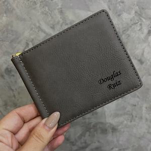 Dompet Kartu Kulit Tipis dengan Klip Uang, Hadiah Pengiring Pria, Kulit Buatan, Dapat Diukir Logo Kustom, Promosi - Product Image 2