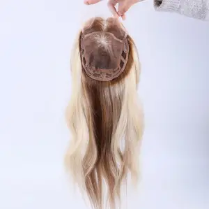 プレミアファクトリー100% ヨーロッパのバージンモノトップカツラ人毛トッパーレースフロント女性ヘアトッパーブロンド
