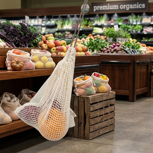 Sac en filet de polyester en gros, sacs en filet réutilisables avec logo personnalisé pour les courses - Product Image 1
