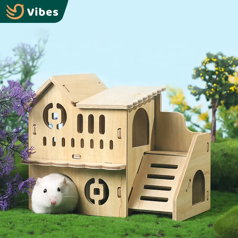 Toptan ucuz fiyat Hamster kafes Pet evler mobilya ahşap gine domuz Hamster evi kale platformu merdivenler için interaktif
