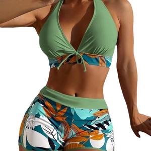 S053 2025 nuevo Bikini de cintura alta europeo y americano para mujer con logotipo personalizado, calzoncillos de baño, traje de baño - Product Image 2