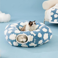 Lit tunnel pour chat rond en peluche écologique, vente chaude 2025, pliable et lavable, coussin circulaire