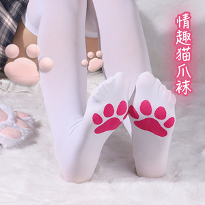 ถุงน่องลายอุ้งเท้าแมวเหนือเข่า สีขาวชมพู สำหรับผู้หญิง คอสเพลย์ โลลิต้า ถุงเท้าโปร่งใส - Product Image 1