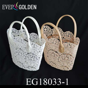 EG18033-1W 22X11X19CM Panier en polyester écologique tissé pour demoiselle d'honneur, sac de shopping en dentelle pour femme, sac de plage, panier en dentelle avec doubles poignées - Product Image 5