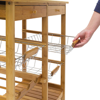 Carrito de Cocina Rodante de Bambú con Ruedas, Soporte para Horno de Microondas, Carrito de Almacenamiento y Mesa Auxiliar