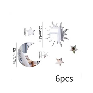 สติ๊กเกอร์ติดผนังรูปดาวและพระจันทร์ 3 มิติ 6 ชิ้น อะคริลิกแบบลอกออกได้ ตกแต่งผนังเพดานห้องนั่งเล่น สำหรับตกแต่งบ้าน - Product Image 6