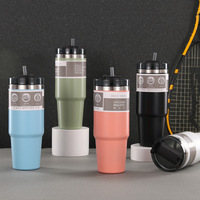 Bouteilles d'eau isothermes en acier inoxydable 304, anti-fuite, avec paille, personnalisables, avec manchon en papier, 20oz et 30oz