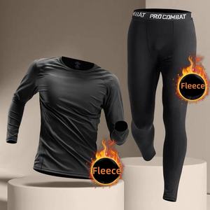 Conjunto de 2 Piezas para Hombre, Pantalones de Compresión Sólidos y Camiseta de Manga Larga, Transpirable, de Secado Rápido, Forro Polar, Corte Ajustado, para Correr y Senderismo - Product Image 3