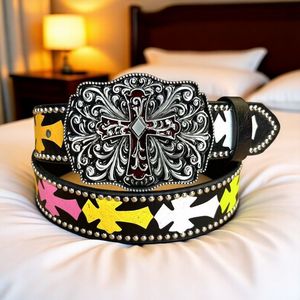 Mới lấp lánh Studded vành đai đinh tán cho phụ nữ cao bồi miền Tây Cowgirl thắt lưng với chéo cho quần jean Punk Goth PU người đàn ông da vành đai - Product Image 4