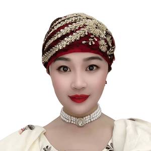 YASEEN Fashionable Headscarf with Mesh Fabric, Cross Forehead Scarf, Indian Crystal Headscarf, Muslim Hat, Eco-friendly - Product Image 6