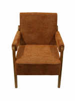 Fauteuil moderne en tissu chenille avec structure en bois et accoudoirs en bois de caoutchouc pour salon