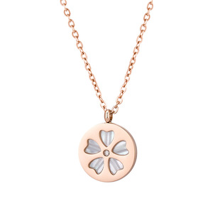 Yunnique – collier avec pendentif fleur en or rose, en acier inoxydable, avec incrustation de nacre et de diamants, cadeau pour femmes - Product Image 5