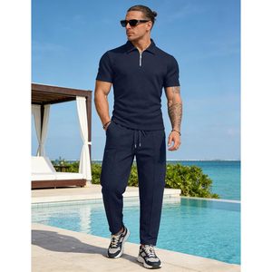 Ensemble de survêtement pour homme 2 pièces, sweat-shirt à manches courtes décontracté, pantalon de jogging ample, design respirant - Product Image 2