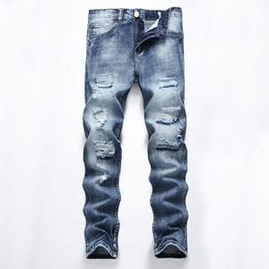 Jeans vintage pour homme, lavage moyen, taille mi-haute, déchirés, coupe droite, slim fit, non élastiques, denim <span class=keywords><strong>clair</strong></span> - Product Image 2