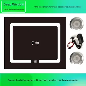 Table de chevet avec chargeur sans fil, haut-parleur Bluetooth, commande tactile, lumière, armoire flottante, accessoires de meubles intelligents SA-BLMB-V1 - Product Image 2