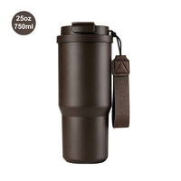 Mug à café isotherme en acier inoxydable à double paroi, 25 oz, blanc crème, avec revêtement en poudre, avec corde
