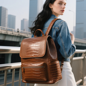 <span class=keywords><strong>Zaino</strong></span> in vera pelle di alta qualità resistente marrone pelle di coccodrillo borsa produttore personalizzato <span class=keywords><strong>donna</strong></span> <span class=keywords><strong>grande</strong></span> <span class=keywords><strong>zaino</strong></span> da viaggio - Product Image 2