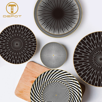 Service de vaisselle en porcelaine fine, motif géométrique nordique noir et blanc, assiettes de restaurant en céramique, plats de service
