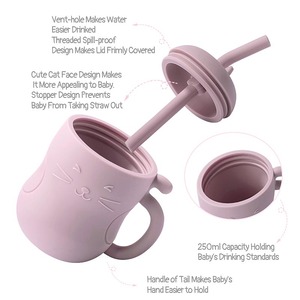 Livraison rapide : Tasse en silicone de qualité alimentaire sans BPA pour chat, avec couvercle et paille, pour l'apprentissage de la boisson et la consommation d'eau des enfants, tasse en silicone pour bébé - Product Image 4