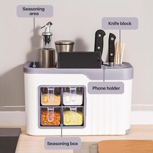 Inthetrend High Quality Rectangle <b>Plastic</b> PP Modern Kitchen Multifunctional Countertop Utensil Storage <b>Rack</b> Spice Organizer - Product Image 3