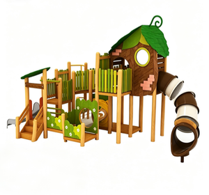 Ensemble <span class=keywords><strong>de</strong></span> jeu en bois <span class=keywords><strong>de</strong></span> style jungle avec toboggan et barre d'équilibre pour <span class=keywords><strong>aire</strong></span> <span class=keywords><strong>de</strong></span> <span class=keywords><strong>jeux</strong></span> publique extérieure - Product Image 1
