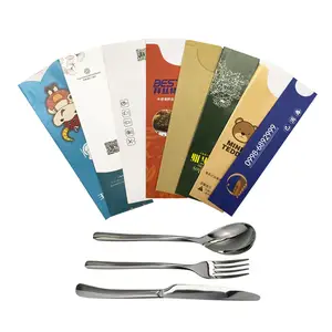 Disposable Restaurant Hotel Cutlery Kraft Paper Bag Spoon Fork Knife Paper Pocket Pouch Custom Chopsticks Paper Sleeve Bag