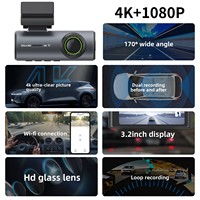 Caméra embarquée 4K avec WiFi intégré, écran 3,2'', double caméra, GPS, enregistrement avant/arrière, vision nocturne 1080P, enregistrement en boucle, résistante à la chaleur