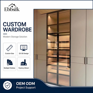 Custom Modular Walk-in Closet System Modern <strong>Wood</strong> Paneled <strong>Wardrobe</strong> with LED Lighting for Apartment &amp; Hotel Projects OEM Factory - Product Image 1