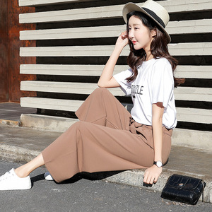 <span class=keywords><strong>Pantalones</strong></span> <span class=keywords><strong>de</strong></span> mujer <span class=keywords><strong>de</strong></span> seda <span class=keywords><strong>de</strong></span> <span class=keywords><strong>tiro</strong></span> <span class=keywords><strong>alto</strong></span>, <span class=keywords><strong>pantalones</strong></span> <span class=keywords><strong>de</strong></span> pierna ancha holgados, cintura elástica, tamaño informal, diseño <span class=keywords><strong>de</strong></span> retazos, decoraciones <span class=keywords><strong>de</strong></span> pintura <span class=keywords><strong>de</strong></span> logotipo - Product Image 5