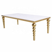 Table de banquet rectangulaire de haute qualité pour hôtel, mariage, événement, fête, en acier inoxydable avec plateau en verre, dorée, pour villa