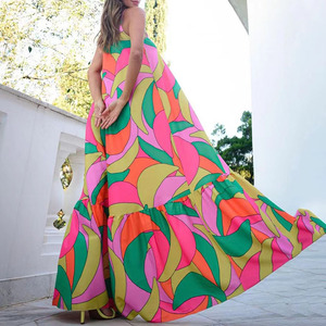 เดรสลำลองพิมพ์ลายแฟชั่นคอวีลึกแบบไร้สายสำหรับผู้หญิงรุ่นใหม่ - Product Image 2