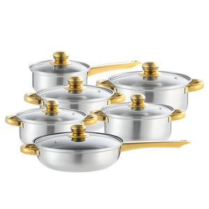 Stainless Steel 12 Piece Cookware Set Non Stick Pots Pans with Glass Lid Gold Handle for Induction All <strong>Hobs</strong> - Product Image 5