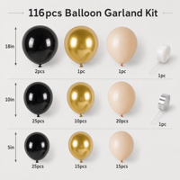 Guirlande de ballons en latex chromé or, noir et rose pâle pour décoration de fête d'anniversaire, de mariage ou de remise de diplôme