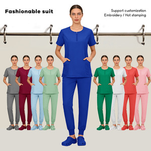 Women Hospital Uniform <b>Scrub</b> <b>Set</b> Knitted Moisture Wicking Split Design For Medical Staff Workwear - Product Image 4