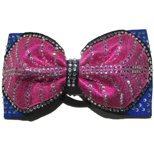 Personalizado rhinestone transferência designs pink sparkle bling competição elogio bow com elastic band