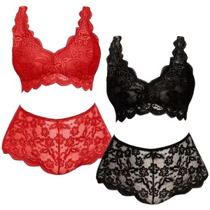 Conjunto <span class=keywords><strong>de</strong></span> lencería sexy <span class=keywords><strong>de</strong></span> encaje <span class=keywords><strong>de</strong></span> talla grande, 2 piezas, sujetador halter a juego, bragas <span class=keywords><strong>de</strong></span> corte alto, ropa <span class=keywords><strong>de</strong></span> dormir transparente, ropa interior femenina - Product Image 6