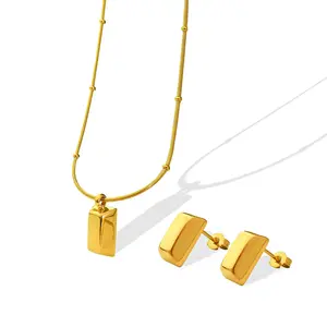 2023 Hot Selling Women'S Mini Gold Nugget Snake Bone Clip Bead Necklace Earring Set Titanium Steel