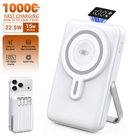 Batterie externe magnétique ultra-fine HYTO PD 20W 10000mAh avec quatre câbles de charge rapide intégrés et support pliable